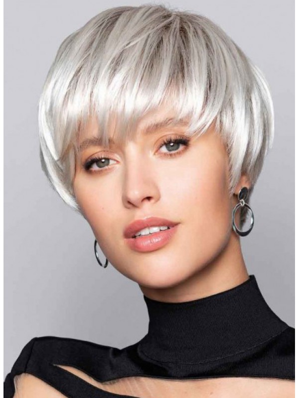 6" Short Cropped Hair Capless Straight Grey Wigs