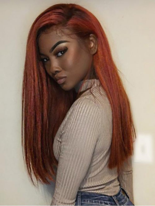 Long Straight Orange Goddess Human Hair 360 Lace Wig