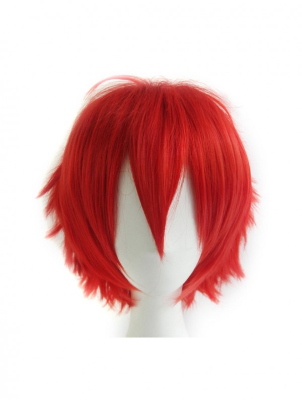 Layered Red Short Straight Synthetic Cosplay Wigs With Bangs 10 Inches