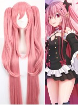 Pink Long Straight Capless Synthetic Cosplay Wigs 46 Inches With Bangs And 2 Ponytails