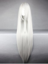 Silver-White Long Straight Synthetic Capless Cosplay Wigs With Bangs 44 Inches