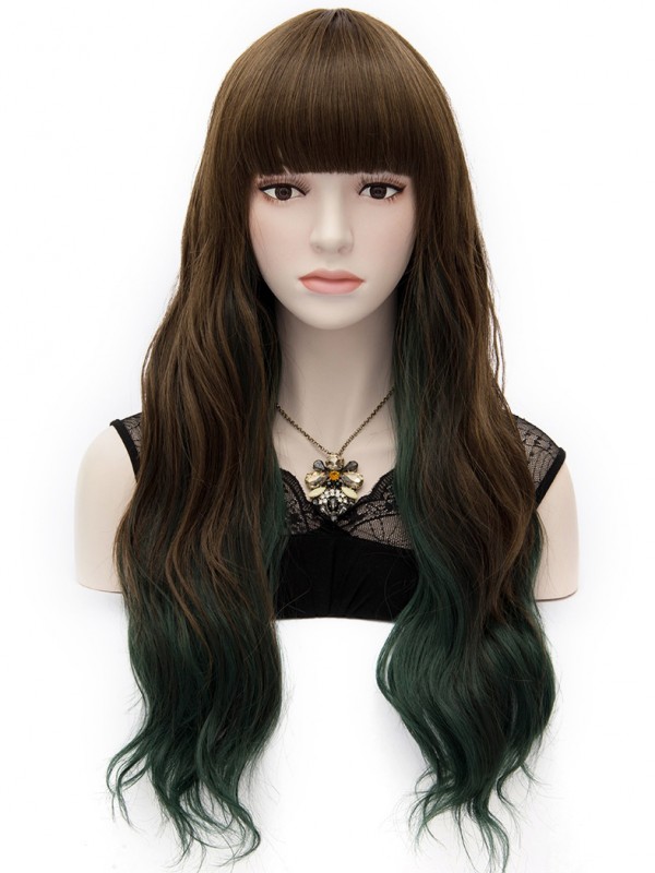 Japanese Harajuku Lolita Long Wavy Capless Wig With Bangs 24 Inches