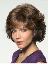 Brown Suitable Wavy Remy Human Hair Medium Wigs