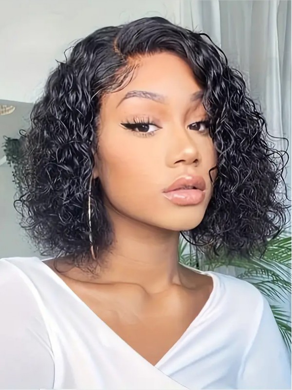 Curly Lace Front Wigs 12" Bob Human Hair Wig