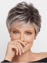 Trendy 6" Lace Front Grey Pixie Synthetic Wigs
