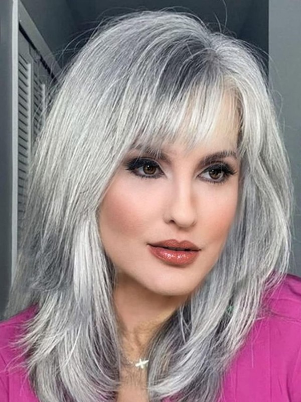 Salt and Pepper Wigs Long Layered Synthetic Wig