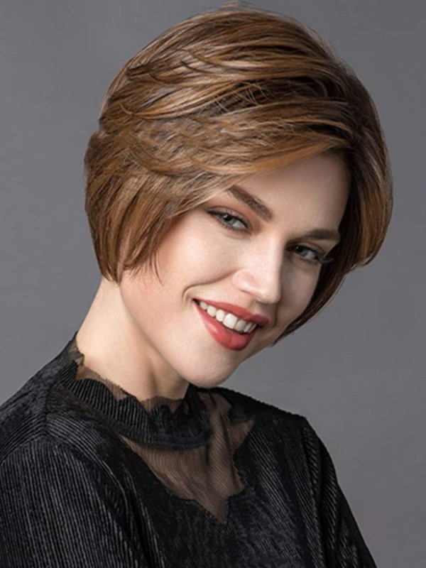 Short Brown Wig With Bangs Synthetic Capless Wigs