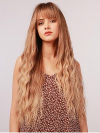 Long Wavy Synthetic With Bangs Capless Wig For Women