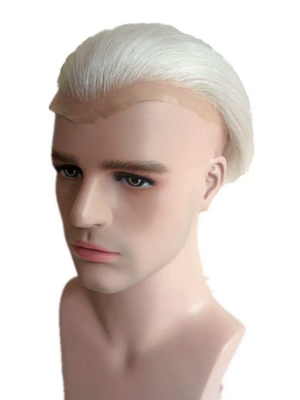 White Straight Human Hair Men Toupee For Old Men Mtoup201109