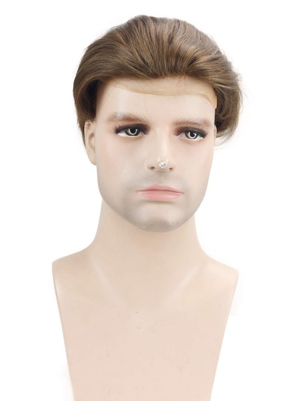 Brown Short Straight Human Hair Men Toupee Mtoup201115