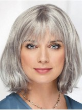 Straight Chin Length 12" Monofilament Sassy Grey Wigs