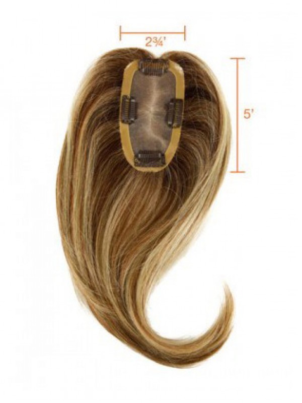 5"x2.75" Long Wavy Brown Remy Human Hair Mono Hair Pieces
