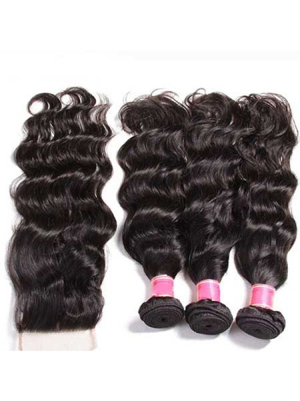 Natural Wave Nadula Virgin Hair Weave 3 Bundles With Closure Unprocessed Human Hair