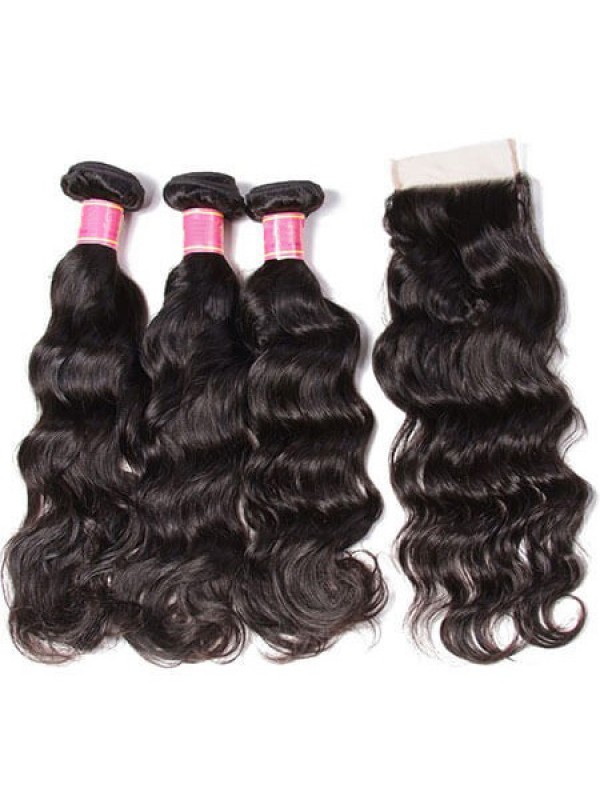 Natural Wave Nadula Virgin Hair Weave 3 Bundles With Closure Unprocessed Human Hair