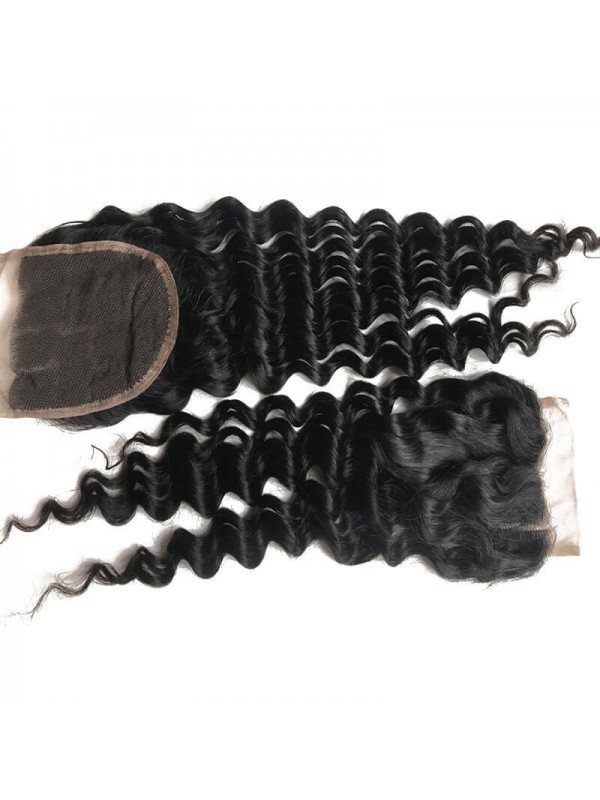 Deep Wave Virgin Hair Weave 4 Bundles With Closure 12in-26in Virgin Hair With 10in-20in Lace Closure