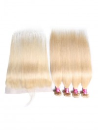 Blond Hair 4 Bundles Straight Virgin Hair With Lace Frontal 13x4 Affordable Human Hair #613 Clolor