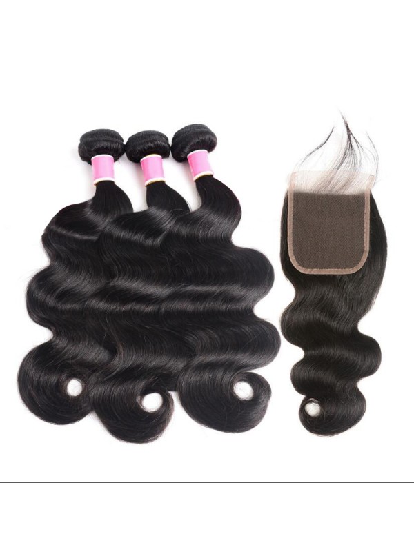 Brazilian Body Wave Virgin Hair 3pcs with Lace Closure