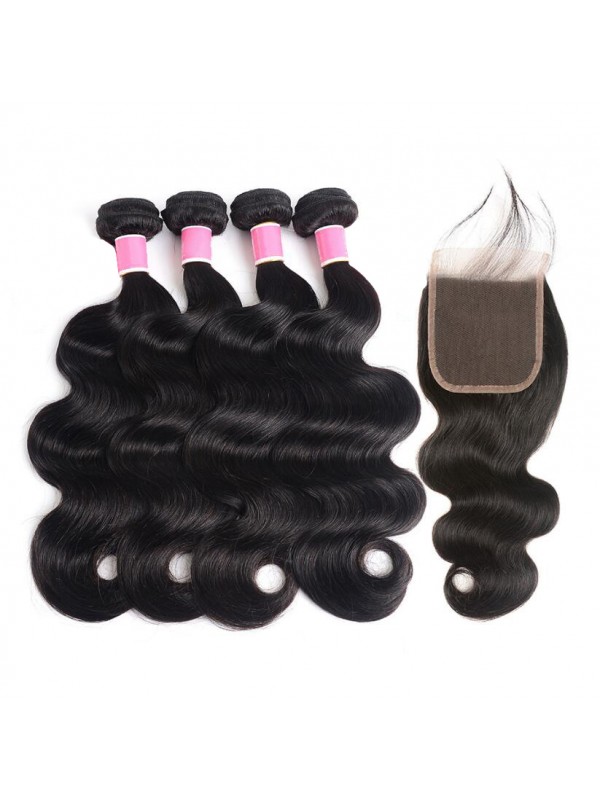 Brazilian Body Wave Virgin Hair 4pcs with Lace Closure