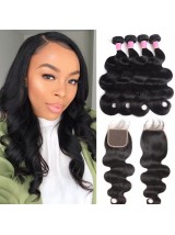 Malaysian Virgin Hair 4pcs Body Wave with 4*4 Lace Closure