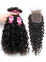 Virgin Hair Natural Water 4 Bundles with Lace Closure 4X4 Inch