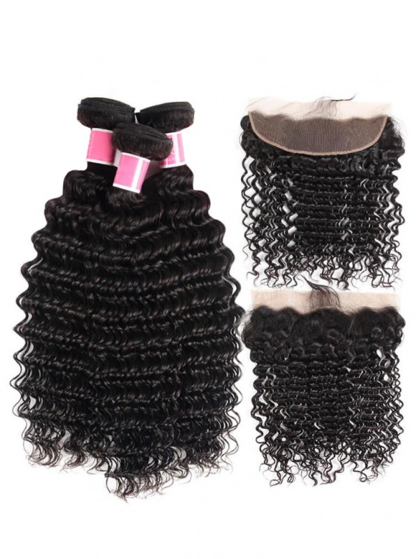 Deep Wave 3 Bundles with 13*4 Lace Frontal Malaysian Virgin Hair