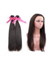Brazilian 2 Bundles Straight Virgin Human Hair 360 Lace Frontal