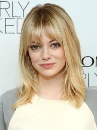 Emma Stone Blonde Long Capless Straight Remy Human Hair Wigs 16 Inches