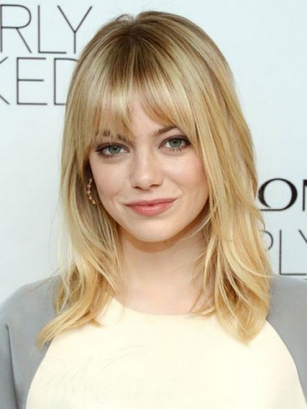 Emma Stone Blonde Long Capless Straight Remy Human Hair Wigs 16 Inches