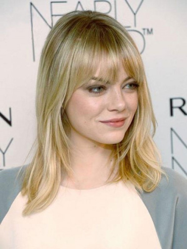 Emma Stone Blonde Long Capless Straight Remy Human Hair Wigs 16 Inches