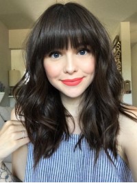 Long Wavy Lace Front Remy Human Hair Wigs 16 Inches With Bangs