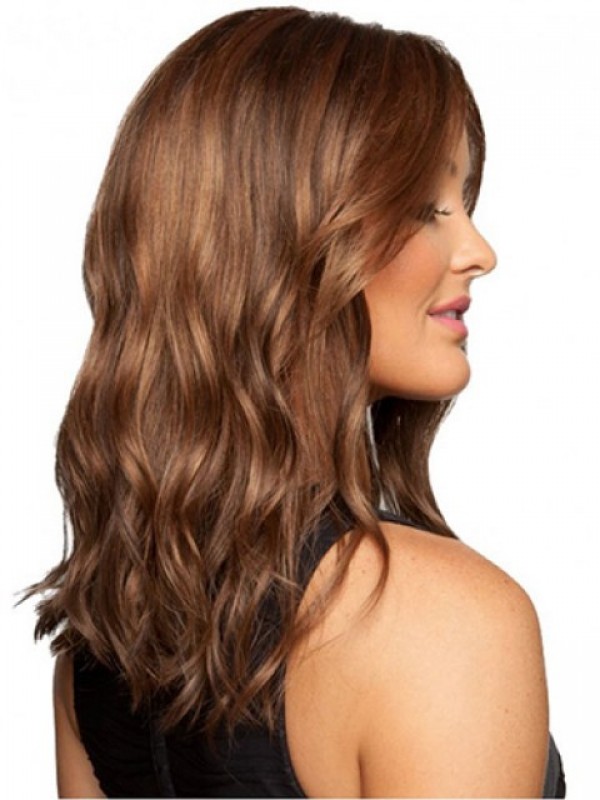 Brown Wavy Long Capless Human Hair Wigs 16 Inches