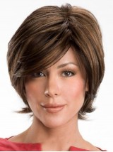 Layered Brown Short Straight Remy Hair Capless Wigs 8 Inches