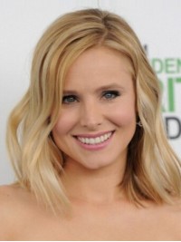 Kristen Bell Blonde Remy Human Hair Medium Wavy Lace Front Wigs 12 Inches