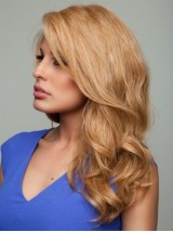 Blonde Long Wavy Human Hair Lace Front Wigs With Sid Bangs 22 Inches