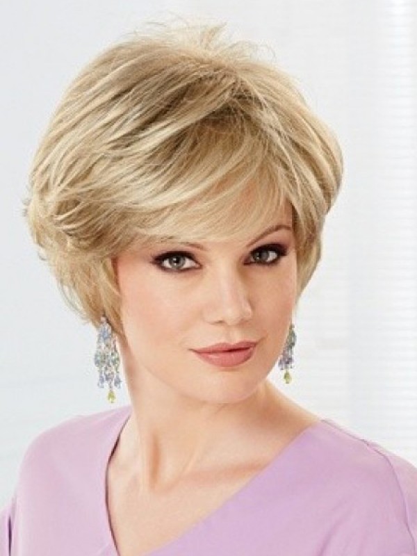 Short Blonde Wavy Capless Human Hair Wigs With Bangs 6 Inches