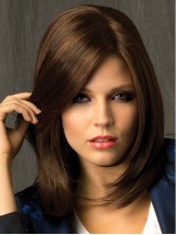 Brown Straight Medium Smooth Capless Remy Human Hair Wigs