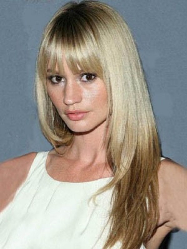 Blonde Long Straight Capless Remy Human Hair Wigs With Bangs 22 Inches