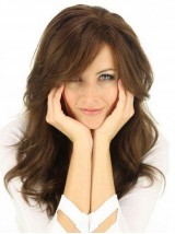 Layered Long Brown Wavy Capless Human Hair Wigs 20 Inches