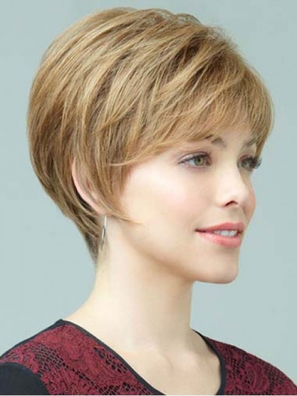 Short Layered Straight Capless Human Hair Wigs With Bangs 8 Inches