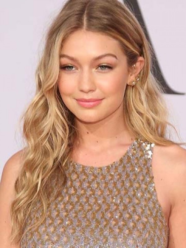 Gigi Hadid Central Parting Long Lace Front Wavy Remy Human Hair Wigs 20 Inches