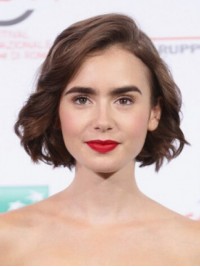 Lily Collins Short Wavy Bob Lace Front Wigs