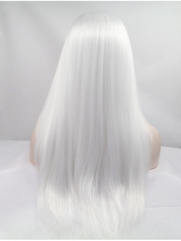 Long Straight White Lace Front Synthetic Wigs