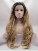 28" Wavy Black Layered Long Lace Front Wigs