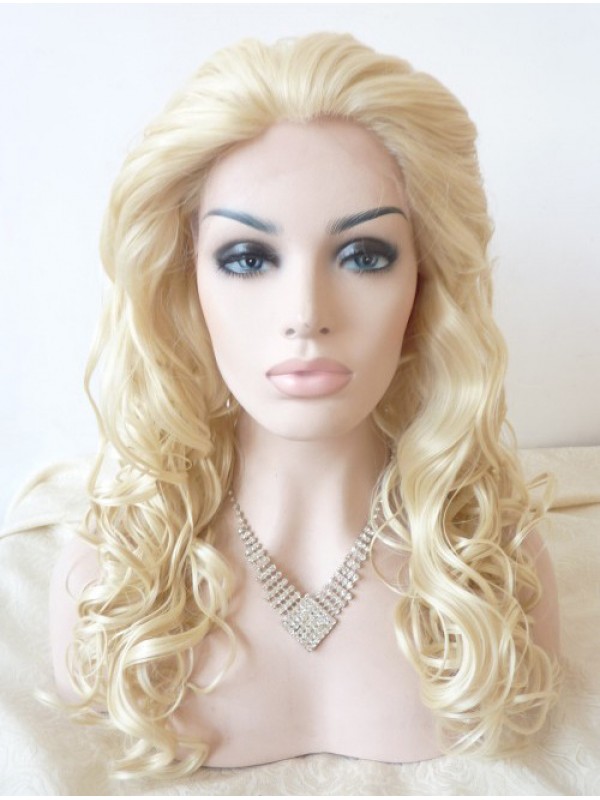 22" Curly Black Lace Front Synthetic Wigs