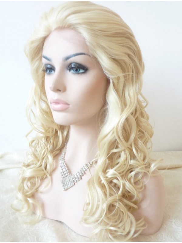 22" Curly Black Lace Front Synthetic Wigs