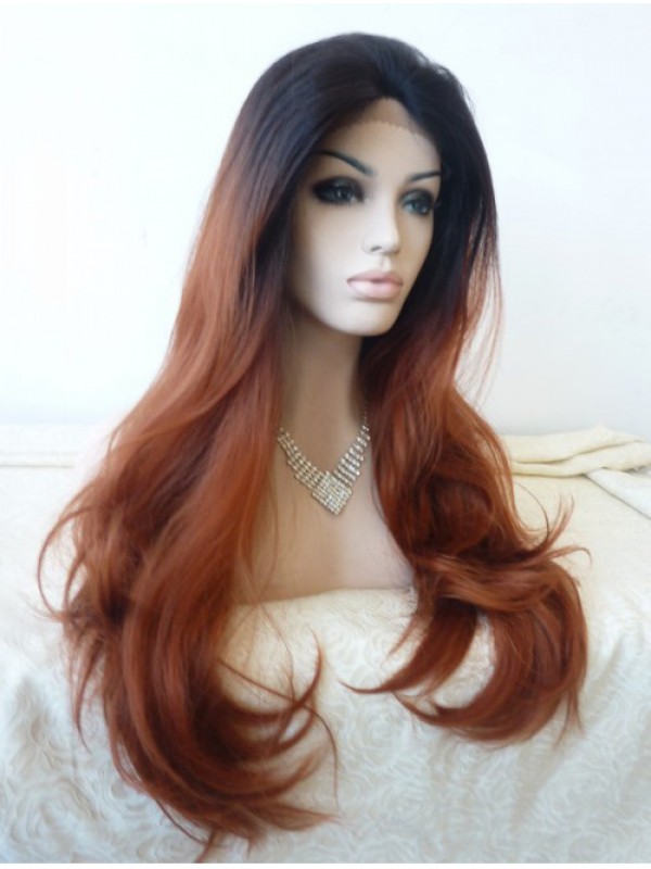 28" Layered Wavy Ombre Lace Front Synthetic Wigs