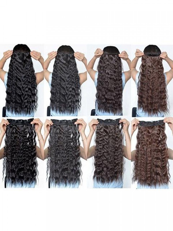 Jet Black Long Corn Wave Curly One Piece Clip In Hair Extensions