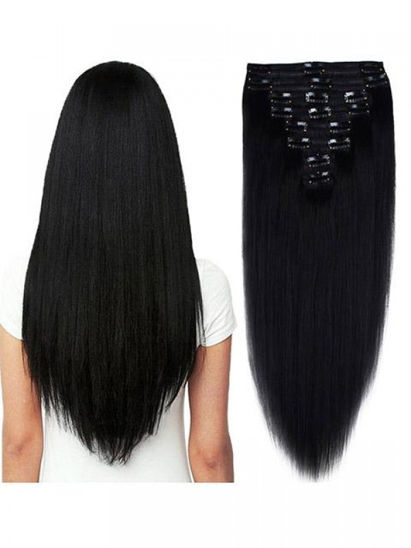 Jet Black Straight Real Natural Thick Double Weft Full Head Set