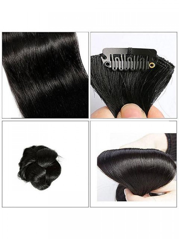 Jet Black Straight Real Natural Thick Double Weft Full Head Set