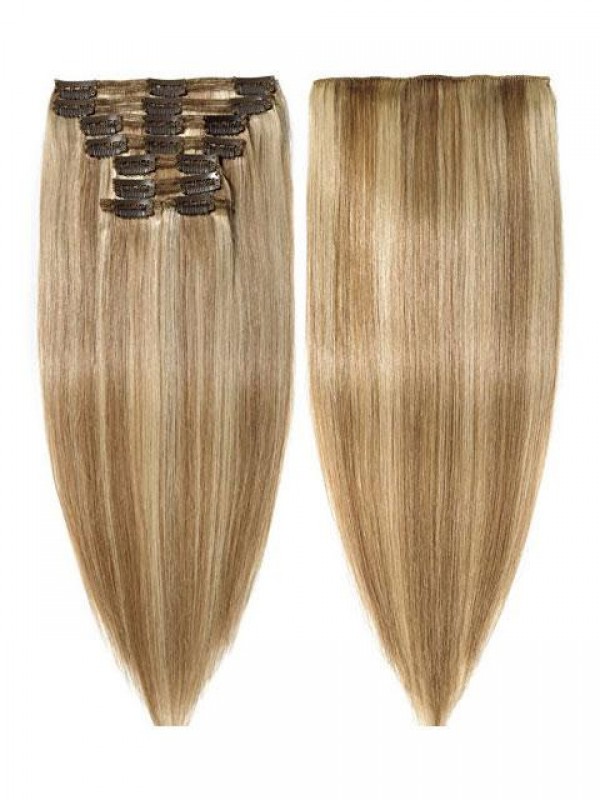 8 Pieces 18 Clips True Double Weft Full Head Human Hair Extensions